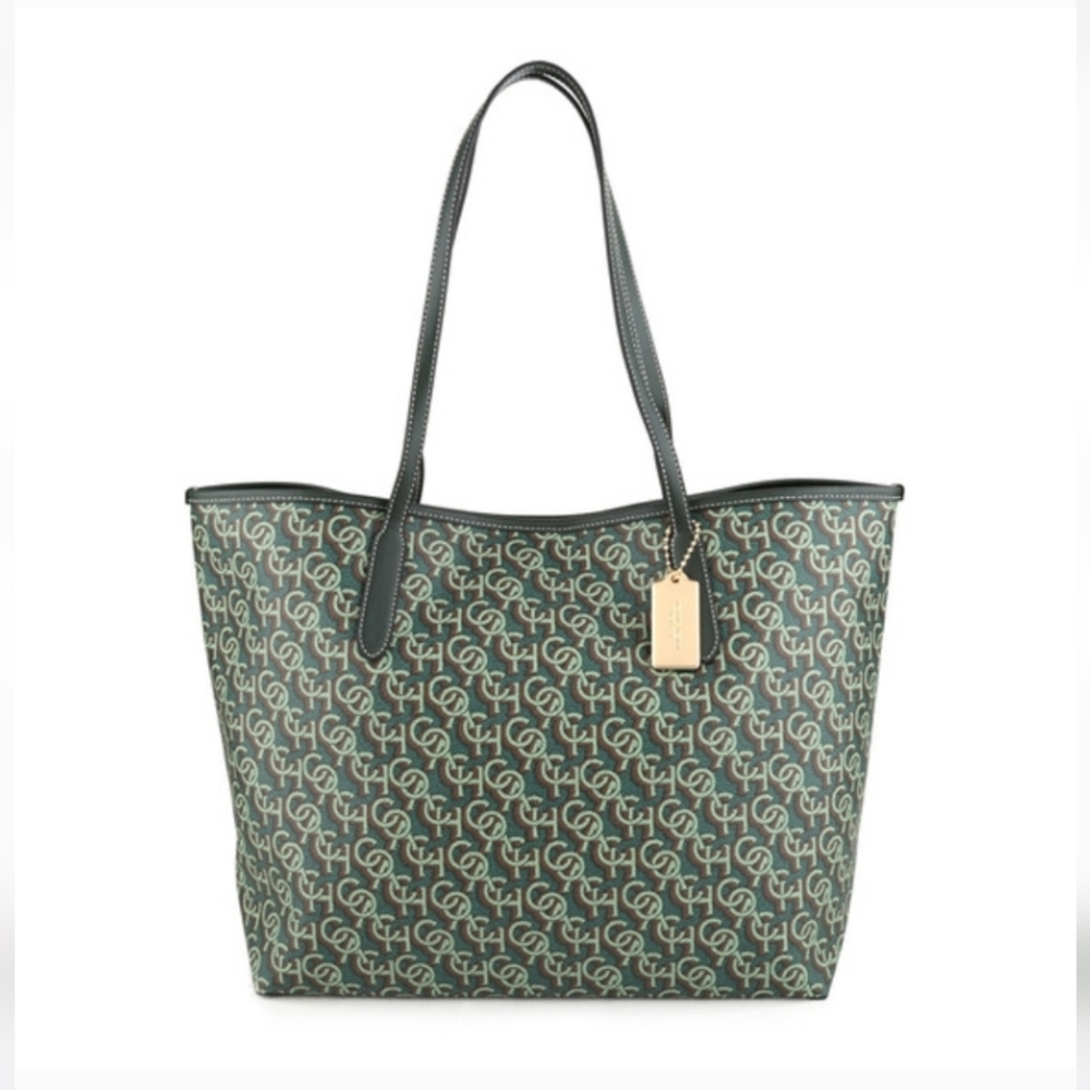 Coach City Tote – Green Monogram Print | Style CF342